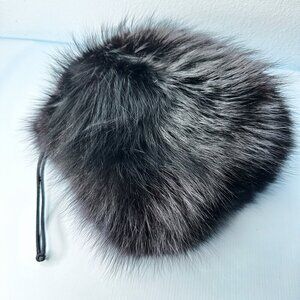 Genuine Fox Fur Muff Hand Warmer with Pocket Black Wristlet